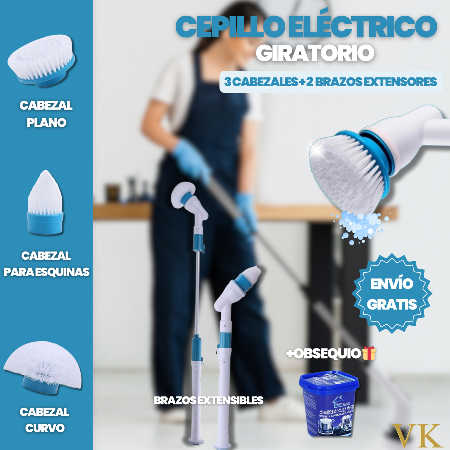 CEPILLO ELÉCTRICO GIRATORIO + SÚPER LIMPIADOR DE OBSEQUIO 🎁 Y ENVÍO GRATIS