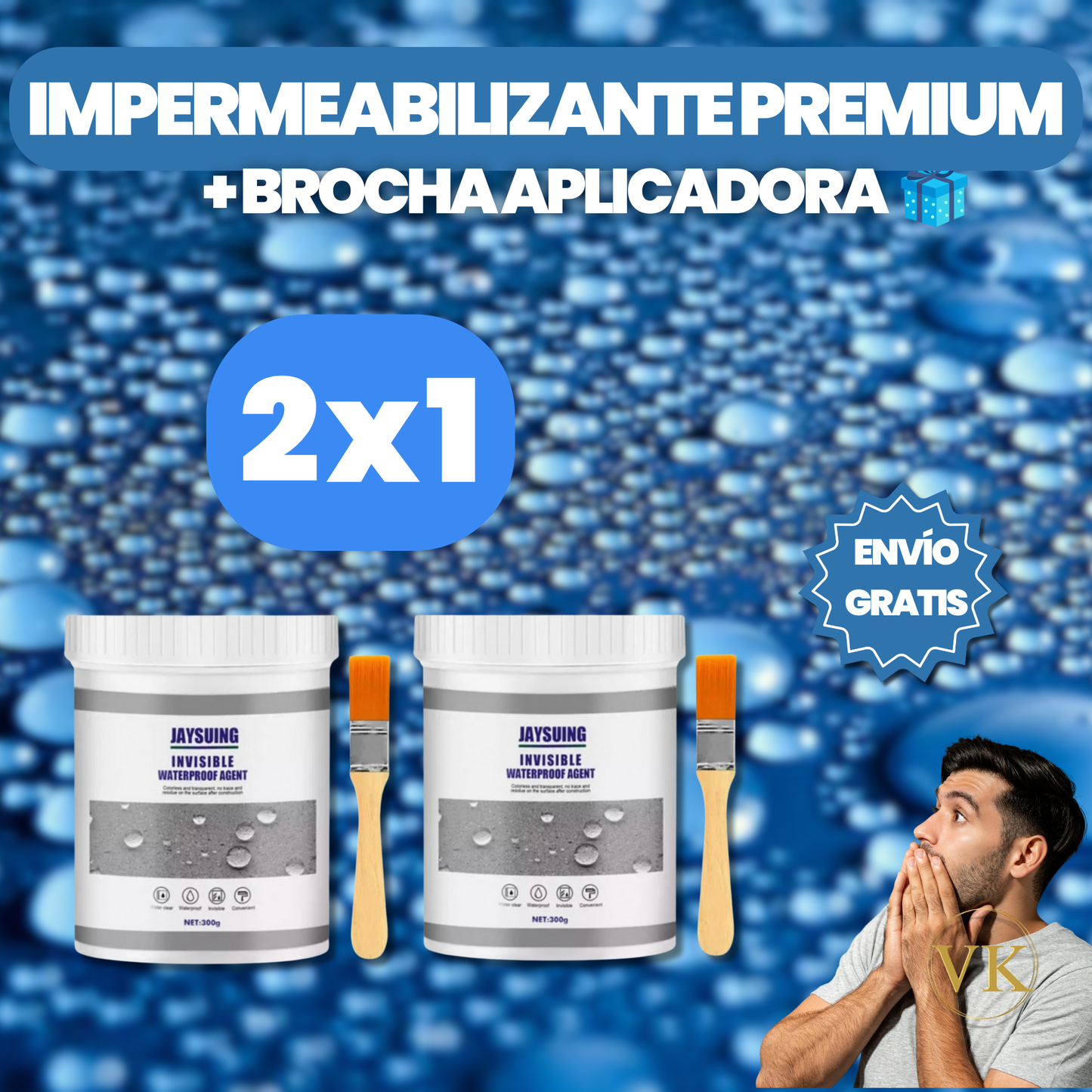 IMPERMEABILIZANTE 300G 2X1 + BROCHA DE OBSEQUIO Y ENVÍO GRATIS